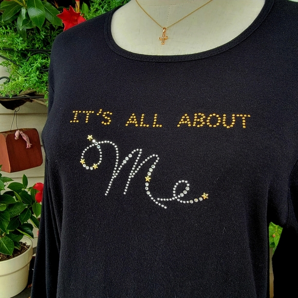 CACTUS BAY ♡ Black w/Silver 'n Gold Embellished Bling "IT'S ALL ABOUT Me" Top L - Picture 3 of 11